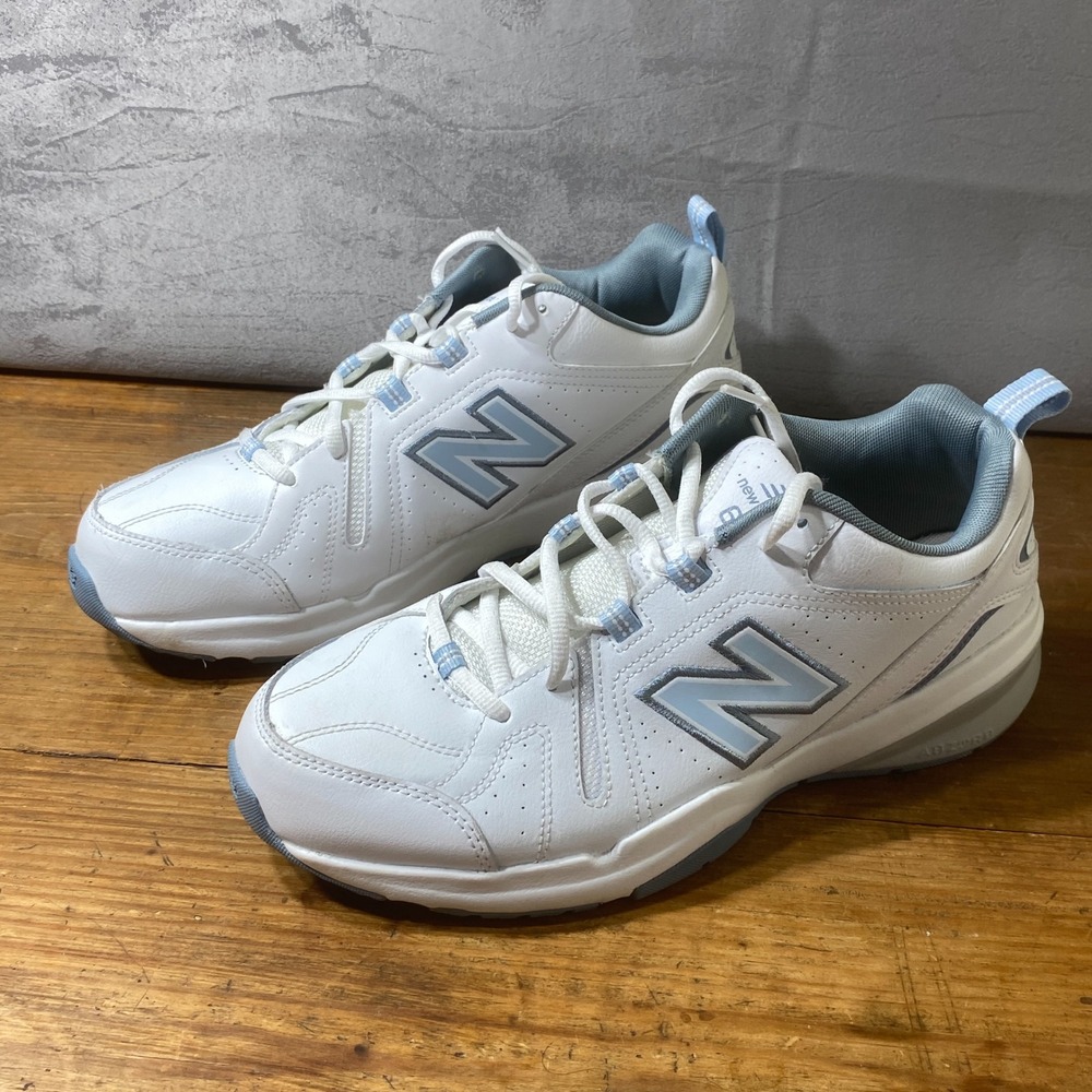 New Balance 608 v5 Mens White Blue Leather Training Shoes WX608WB5 10.5 D Wide